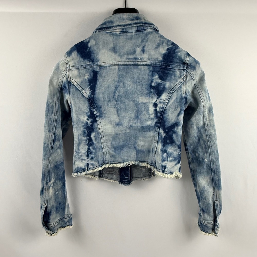 Anthropologie Pilcro Blue Tie Dye Denim Jacket XS Raw Hem Acid Wash Cropped - Picture 6 of 13